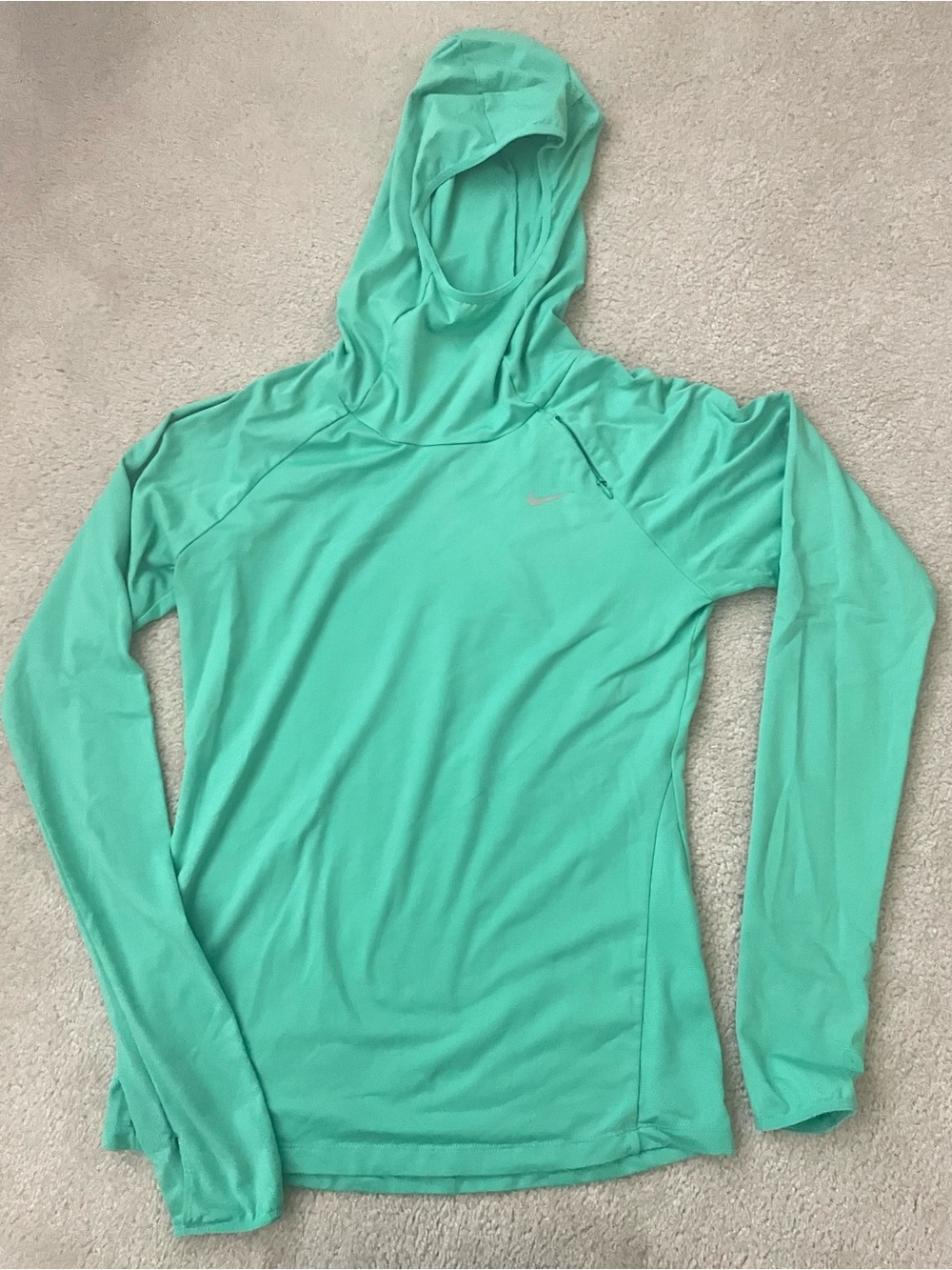 Nike Running Women’s Teal Mint Long Sleeve Training Top with Lightweight Hood - Picture 4 of 5